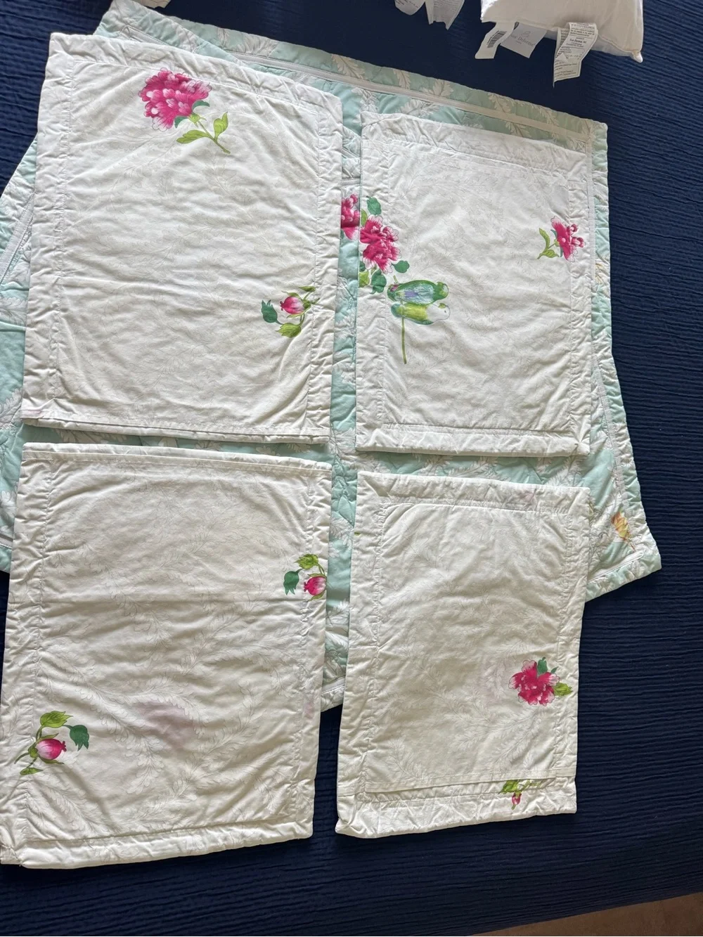 Yves Delorme Set Quilted Floral Parrot Pillow Sham Euro Boudoir French Cottage